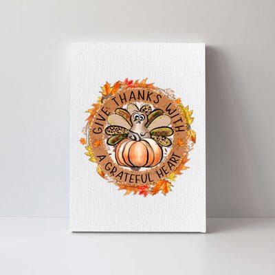 Give A Thanks With Grateful Heart Thanksgiving Thankful Turkey Canvas