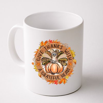 Give A Thanks With Grateful Heart Thanksgiving Thankful Turkey Coffee Mug