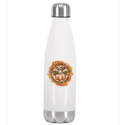 Give A Thanks With Grateful Heart Thanksgiving Thankful Turkey Stainless Steel Insulated Water Bottle