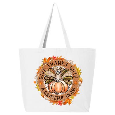 Give A Thanks With Grateful Heart Thanksgiving Thankful Turkey 25L Jumbo Tote