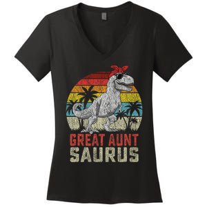 Great Auntsaurus T Rex Dinosaur Great Aunt Saurus Family Women's V-Neck T-Shirt