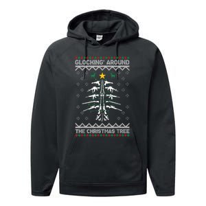 Glocking Around The Christmas Tree Ugly Christmas Sweater Performance Fleece Hoodie