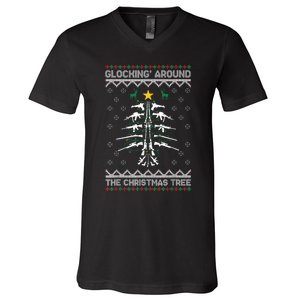 Glocking Around The Christmas Tree Ugly Christmas Sweater V-Neck T-Shirt