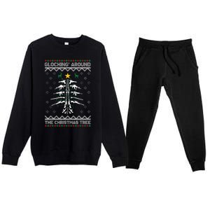 Glocking Around The Christmas Tree Ugly Christmas Sweater Premium Crewneck Sweatsuit Set