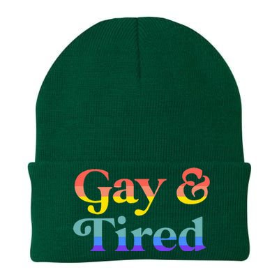 Gay And Tired Lgbtqia Retro Aesthetic Knit Cap Winter Beanie