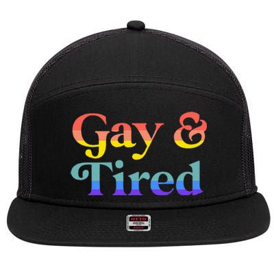 Gay And Tired Lgbtqia Retro Aesthetic 7 Panel Mesh Trucker Snapback Hat