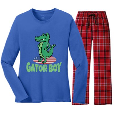 Gator American Usa Flag Alligator Crocodile Funny Gift Women's Long Sleeve Flannel Pajama Set 