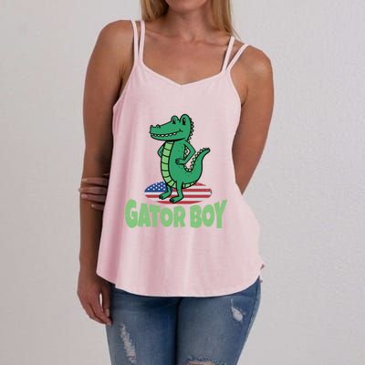 Gator American Usa Flag Alligator Crocodile Funny Gift Women's Strappy Tank