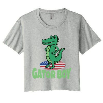 Gator American Usa Flag Alligator Crocodile Funny Gift Women's Crop Top Tee