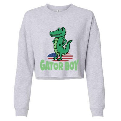 Gator American Usa Flag Alligator Crocodile Funny Gift Cropped Pullover Crew