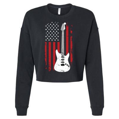 Guitar American US Flag Music Player Electric Guitarist Gift Cropped Pullover Crew
