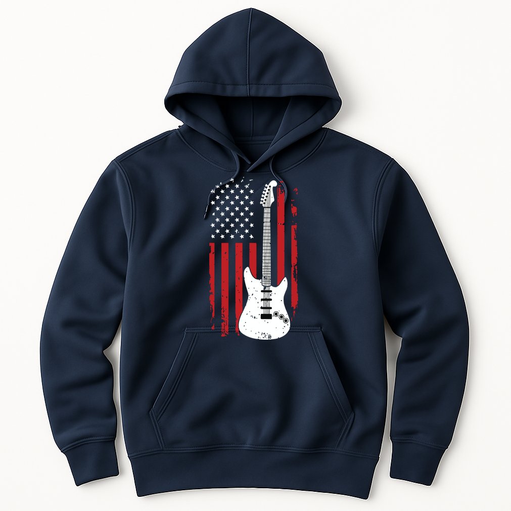 Guitar American US Flag Music Player Electric Guitarist Gift Hoodie