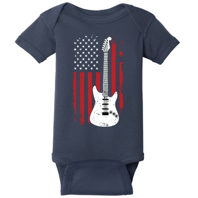 Guitar American US Flag Music Player Electric Guitarist Gift Baby Bodysuit