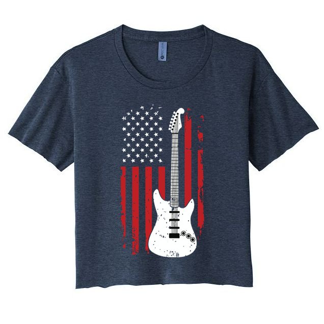 Guitar American US Flag Music Player Electric Guitarist Gift Crop Top