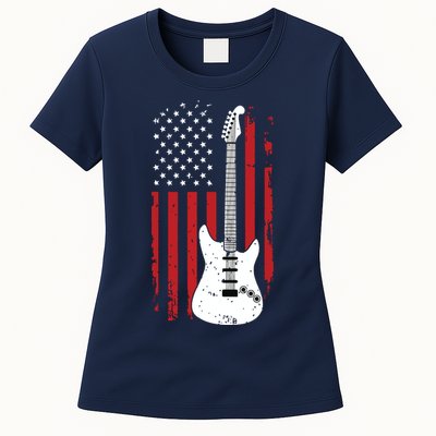 Guitar American US Flag Music Player Electric Guitarist Gift Womens T-Shirt