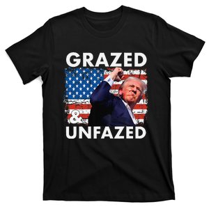 Grazed And Unfazed Trump 2024 Supporter American Flag T-Shirt