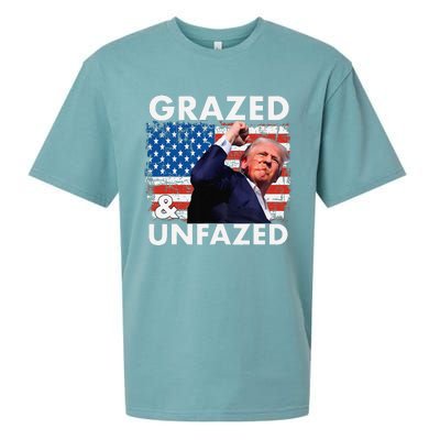 Grazed And Unfazed Trump 2024 Supporter American Flag Sueded Cloud Jersey T-Shirt