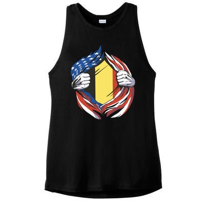 Germany And United States Flag Ladies PosiCharge Tri-Blend Wicking Tank