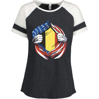 Germany And United States Flag Enza Ladies Jersey Colorblock Tee