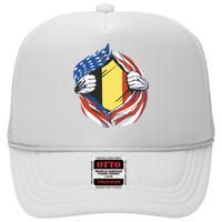 Germany And United States Flag High Crown Mesh Back Trucker Hat