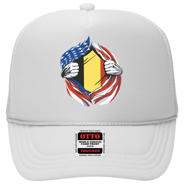 Germany And United States Flag High Crown Mesh Back Trucker Hat