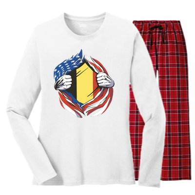 Germany And United States Flag Women's Long Sleeve Flannel Pajama Set 