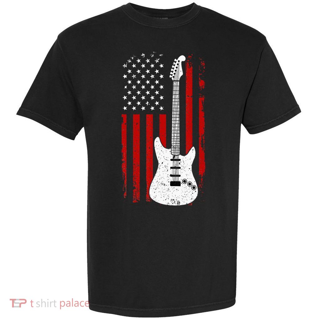Guitar American US Flag Music Player Electric Guitarist Gift Garment-Dyed Heavyweight T-Shirt