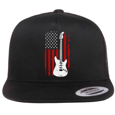 Guitar American US Flag Music Player Electric Guitarist Gift Flatbill Hat