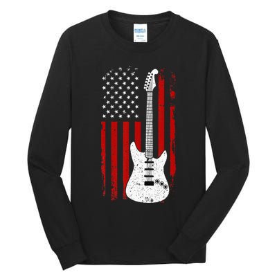 Guitar American US Flag Music Player Electric Guitarist Gift Tall Long Sleeve T-Shirt