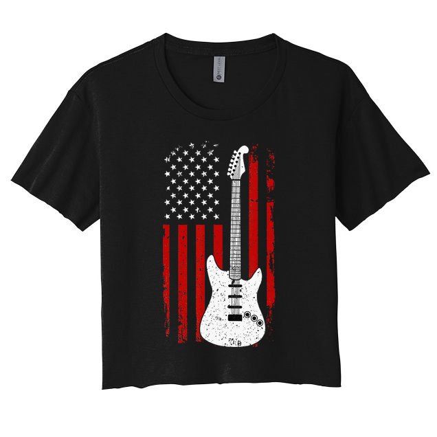 Guitar American US Flag Music Player Electric Guitarist Gift Crop Top