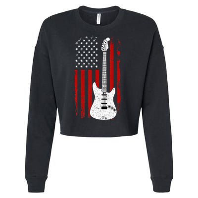 Guitar American US Flag Music Player Electric Guitarist Gift Cropped Pullover Crew