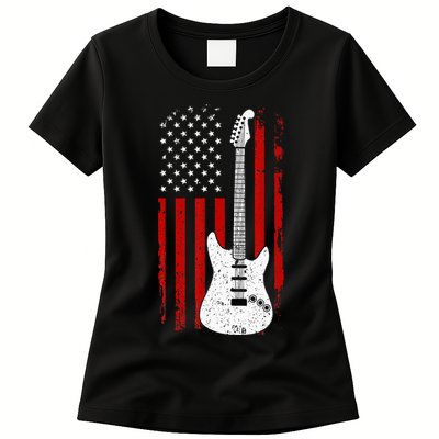 Guitar American US Flag Music Player Electric Guitarist Gift Womens T-Shirt