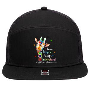 giraffe Accept Understand Love Autism Awareness 7 Panel Mesh Trucker Snapback Hat