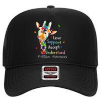 giraffe Accept Understand Love Autism Awareness High Crown Mesh Back Trucker Hat