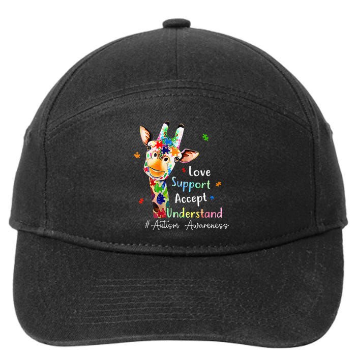 giraffe Accept Understand Love Autism Awareness 7-Panel Snapback Hat