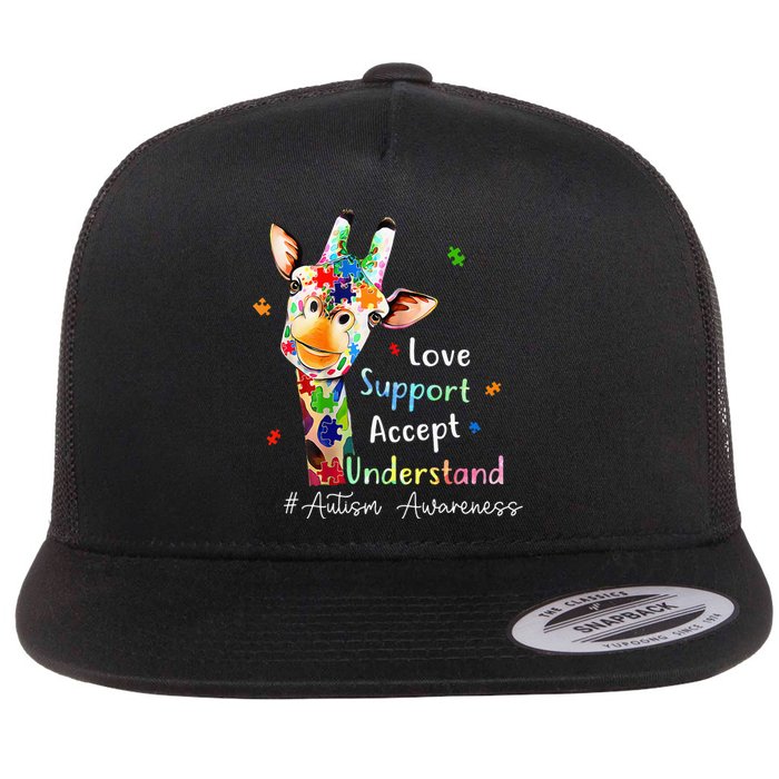 giraffe Accept Understand Love Autism Awareness Flat Bill Trucker Hat