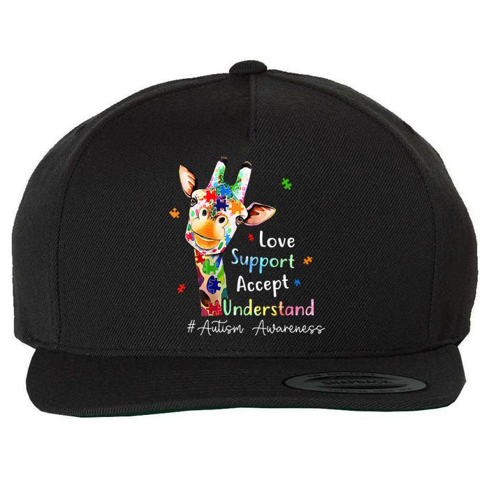 giraffe Accept Understand Love Autism Awareness Wool Snapback Cap