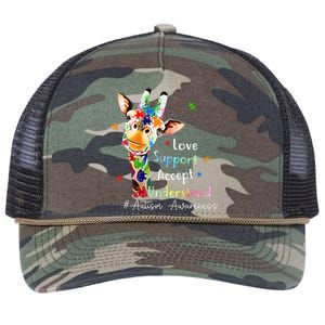 giraffe Accept Understand Love Autism Awareness Retro Rope Trucker Hat Cap