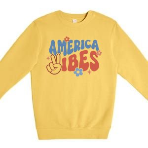 Groovy America Vibes Retro American USA 4th Of July Premium Crewneck Sweatshirt