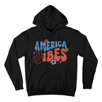 Groovy America Vibes Retro American USA 4th Of July Hoodie