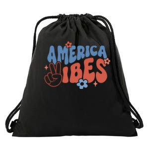 Groovy America Vibes Retro American USA 4th Of July Drawstring Bag