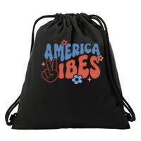 Groovy America Vibes Retro American USA 4th Of July Drawstring Bag