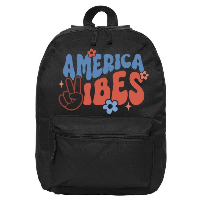 Groovy America Vibes Retro American USA 4th Of July 16 in Basic Backpack