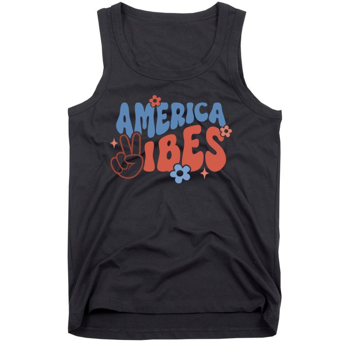 Groovy America Vibes Retro American USA 4th Of July Tank Top