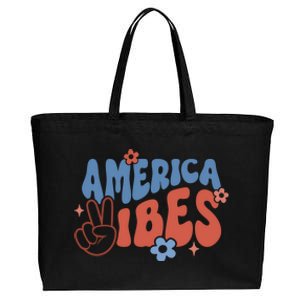 Groovy America Vibes Retro American USA 4th Of July Cotton Canvas Jumbo Tote