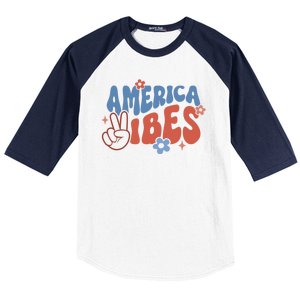 Groovy America Vibes Retro American USA 4th Of July Baseball Sleeve Shirt