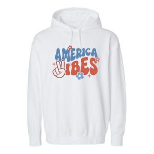 Groovy America Vibes Retro American USA 4th Of July Garment-Dyed Fleece Hoodie