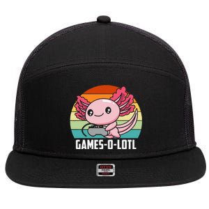 Gamesolotl Axolotl Video Games Gaming Lover Geek Gamer Pun 7 Panel Mesh Trucker Snapback Hat