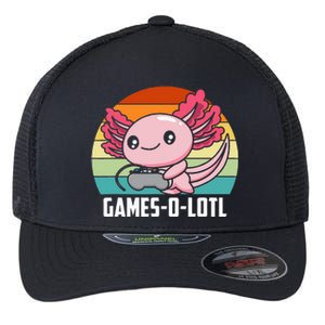 Gamesolotl Axolotl Video Games Gaming Lover Geek Gamer Pun Flexfit Unipanel Trucker Cap