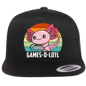 Gamesolotl Axolotl Video Games Gaming Lover Geek Gamer Pun Flat Bill Trucker Hat